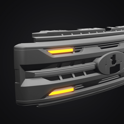 LED Armor Grille w/ DRL, Amber Lights & OEM Emblem Hole - Matte Black For 2023-2027 Ford F-250 / F-350 Super Duty XL / XLT| Amoffroad