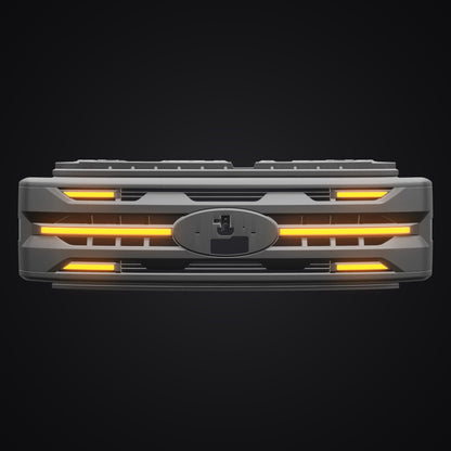 LED Armor Grille w/ DRL, Amber Lights & OEM Emblem Hole - Matte Black For 2023-2027 Ford F-250 / F-350 Super Duty XL / XLT| Amoffroad