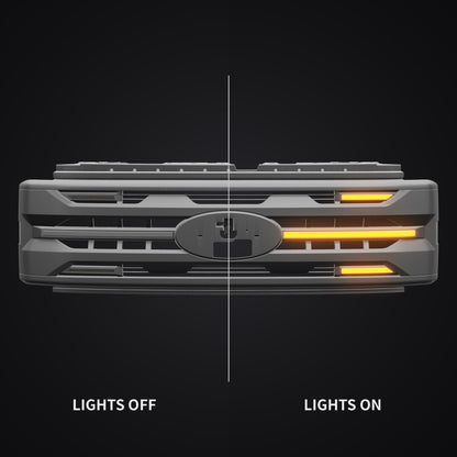 LED Armor Grille w/ DRL, Amber Lights & OEM Emblem Hole - Matte Black For 2023-2027 Ford F-250 / F-350 Super Duty XL / XLT| Amoffroad