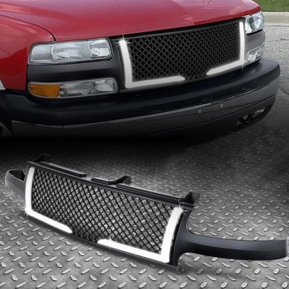 Mesh Front Grille w/LED DRL-Matte Black For 99-06 Chevy Silverado