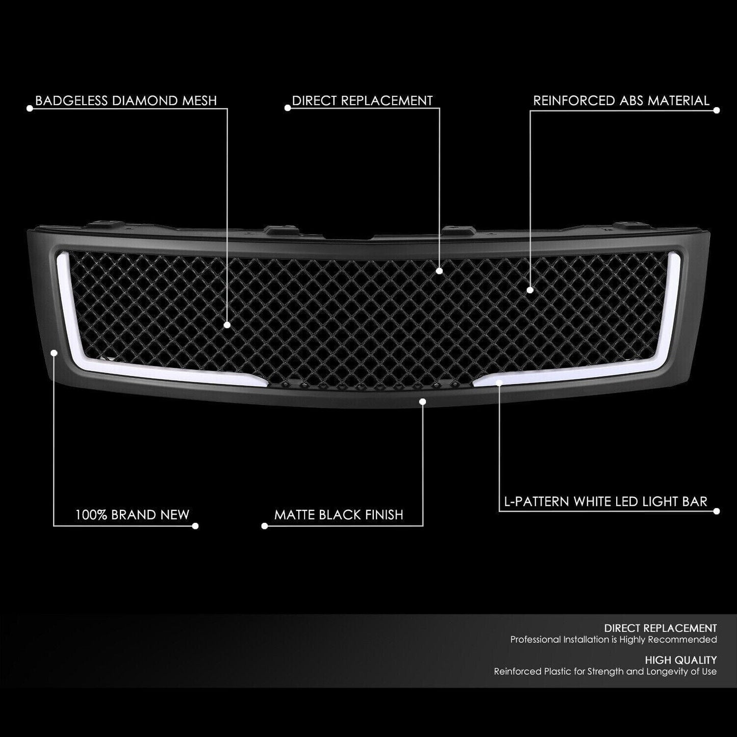 Mesh Grille w/ LED DRL Grille For 07-13 Chevy Silverado 1500