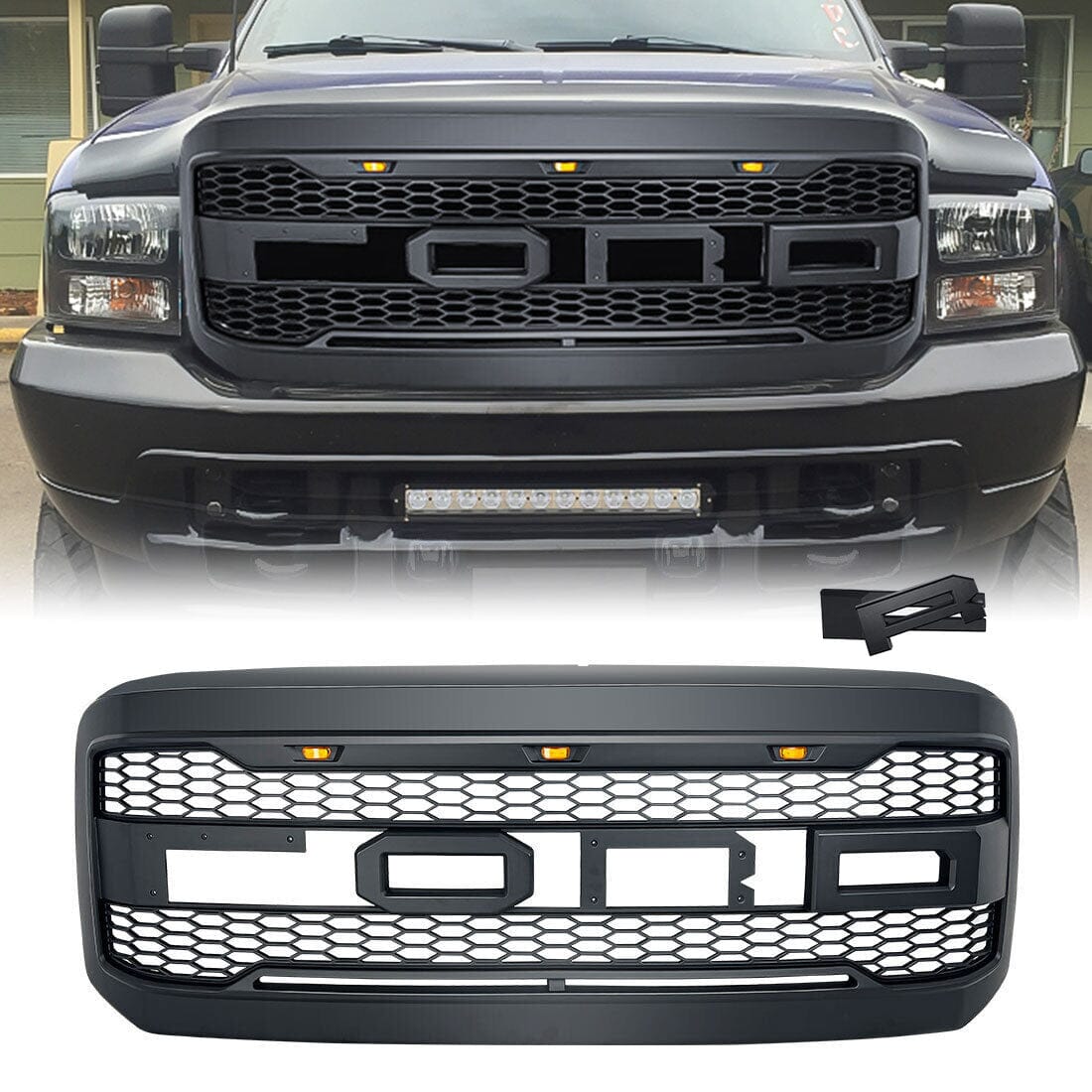 Raptor Style Front Grill Hood Grille W/Led & FR- Matte Black For 2005 ...