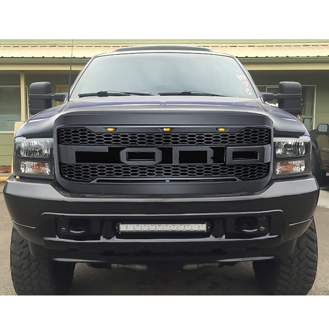 Raptor Style Front Grill Hood Grille W/Led & FR- Matte Black For 2005-2007 Ford F250 | Amoffroad