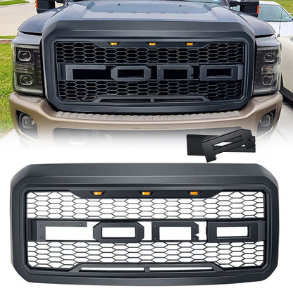 Raptor Style Front Grill Hood Grille W/Led & Fr- Matte Black For 2011-2016 Ford F250 | Amoffroad