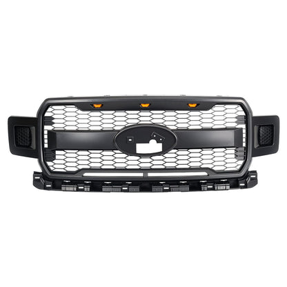 Raptor Style Mesh Grille W/ Amber Lights & Emblem Base For 2018-2020 Ford F150|Amoffroad