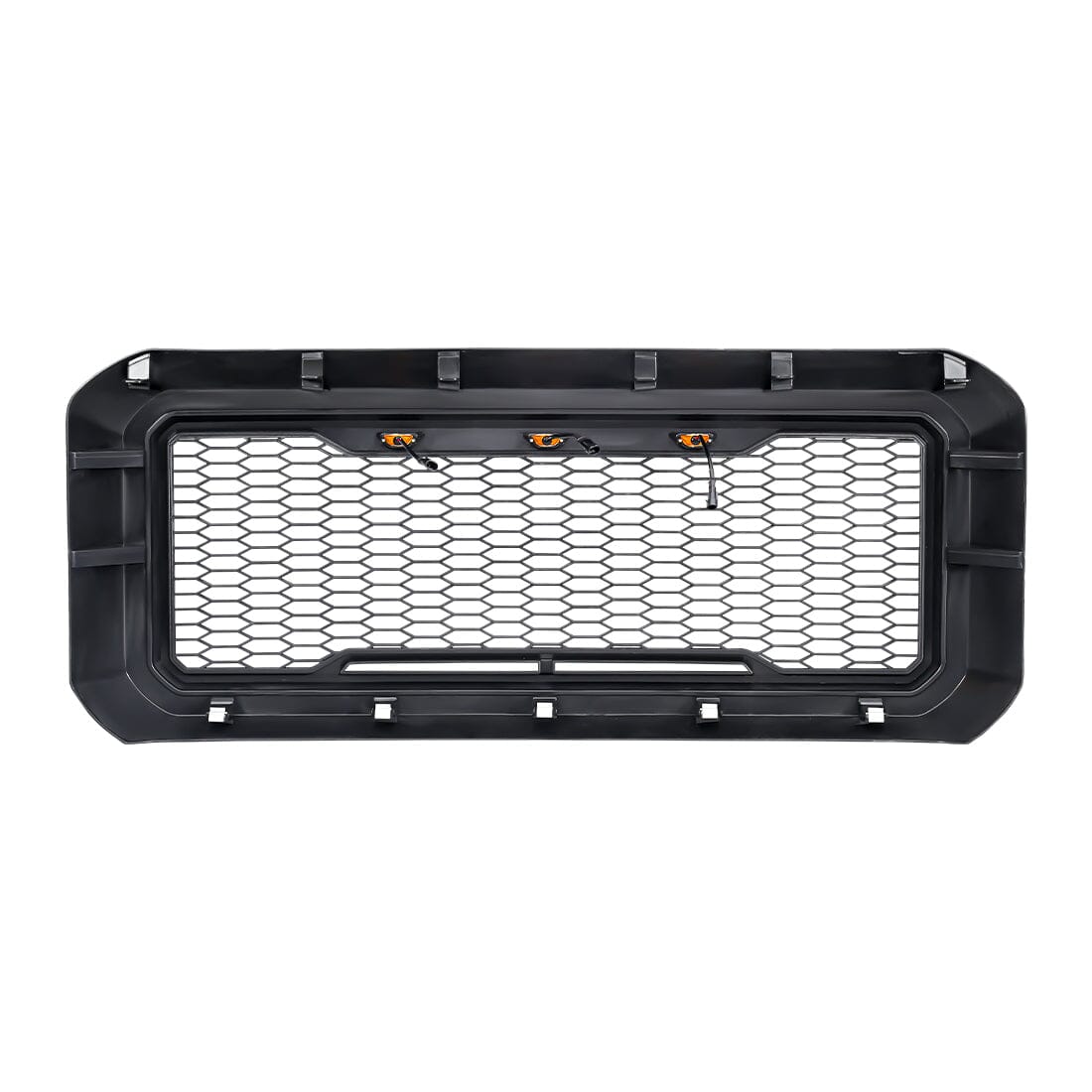 Raptor Style Mesh Grille W/ Amber Lights - Glossy Black For 2011-2016 Ford F250/350/450/550 Super Duty| Amoffroad