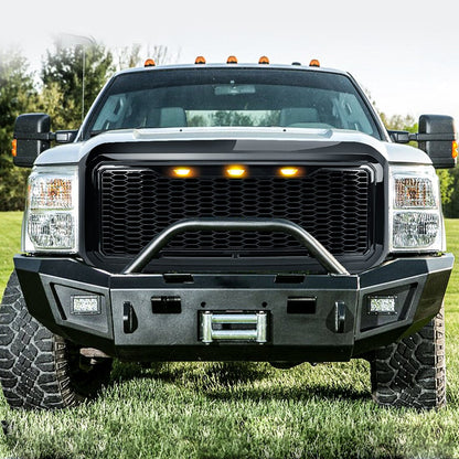 Raptor Style Mesh Grille W/ Amber Lights - Glossy Black For 2011-2016 Ford F250/350/450/550 Super Duty| Amoffroad