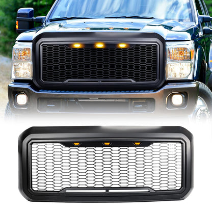 Raptor Style Mesh Grille W/ Amber Lights - Matte Black For 2011-2016 Ford F250/350/450/550 Super Duty|Amoffroad