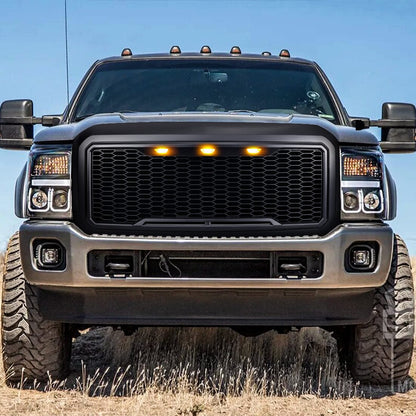 Raptor Style Mesh Grille W/ Amber Lights - Matte Black For 2011-2016 Ford F250/350/450/550 Super Duty|Amoffroad