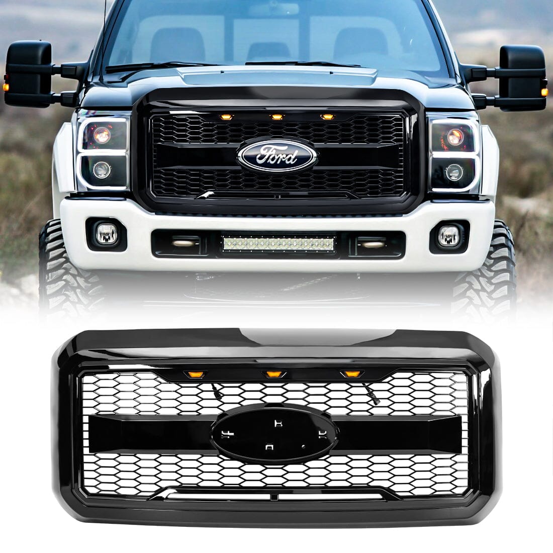 American Modified Raptor Style Mesh Grille W/ Amber Lights - Glossy ...