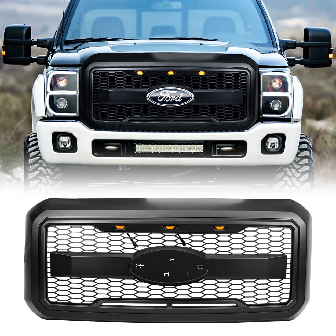 American Modified Raptor Style Mesh Grille W/ Amber Lights - Matte ...