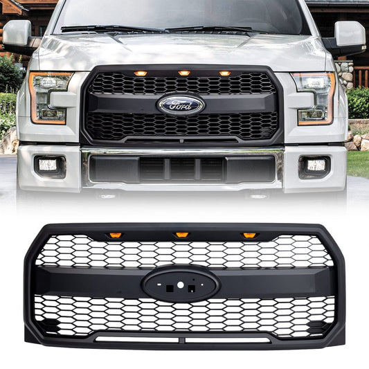 Raptor Style Mesh Grille W/Amber Lights & Labeled bracket For 2015-2017 Ford F150 | Amoffroad