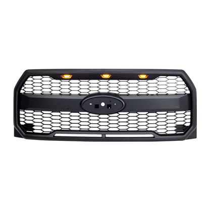 Raptor Style Mesh Grille W/Amber Lights & Labeled bracket For 2015-2017 Ford F150 | Amoffroad