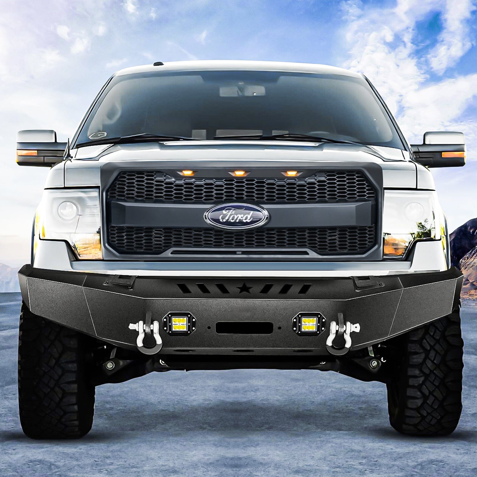 Raptor Style Mesh Grille W/Amber Lights Labeled Brackets For 2009-2014 Ford F150| Amoffroad