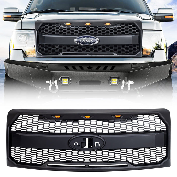 Raptor Style Mesh Grille W/ Amber Lights Emblem Base For 2009 - 2014 F ...
