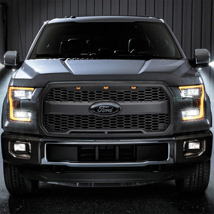 Raptor Style Mesh Grille W/Amber Lights & Labeled bracket For 2015-2017 Ford F150 | Amoffroad