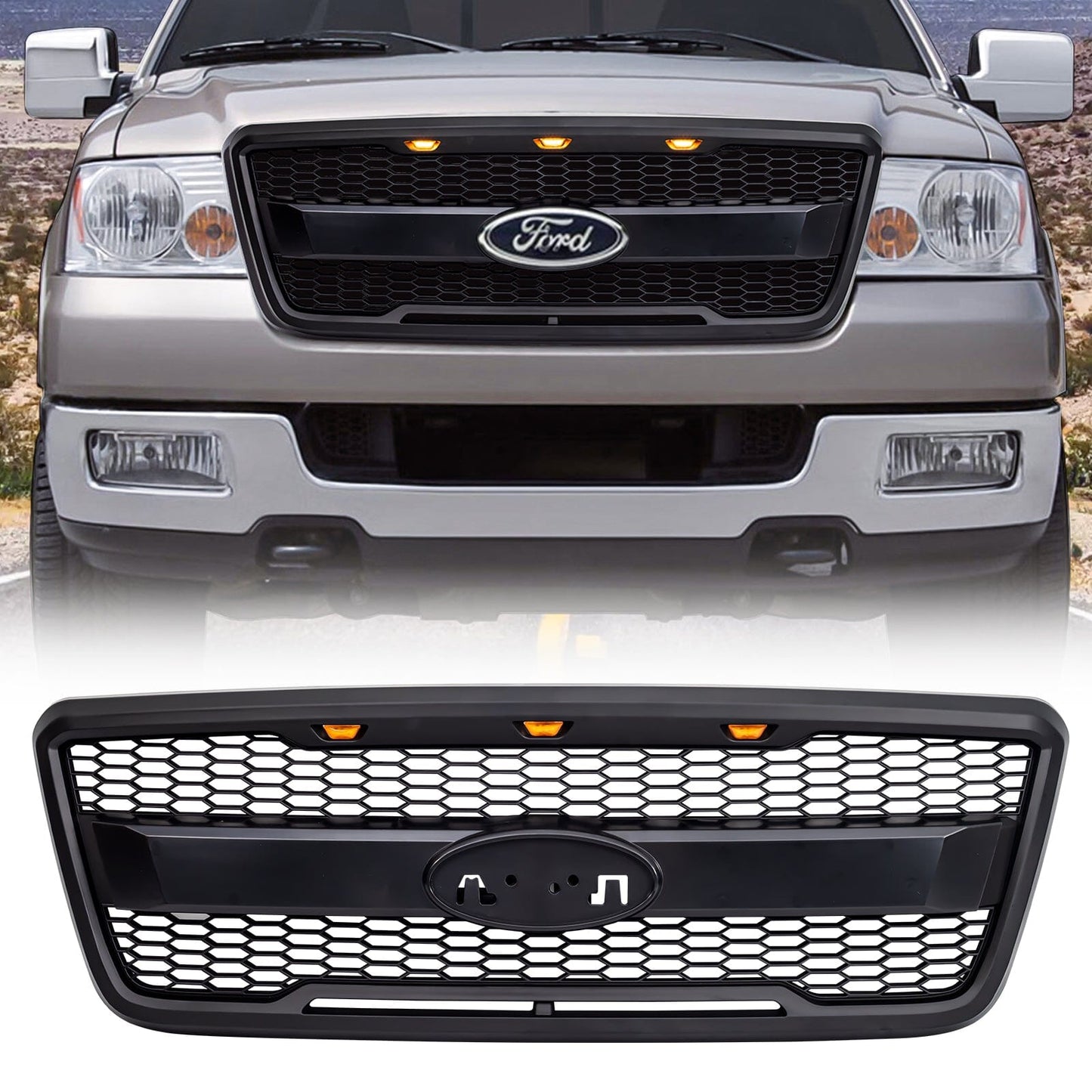 Raptor Style Mesh Grille W/Drl & Turn Signal Lights Labeled Brackets For 2004-2008 Ford F150| Amoffroad