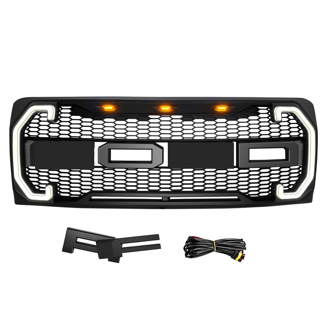 Raptor Style Mesh Grille W/DRL FR & Turn Signal Lights For 2009-2014 Ford F150 | Amoffroad