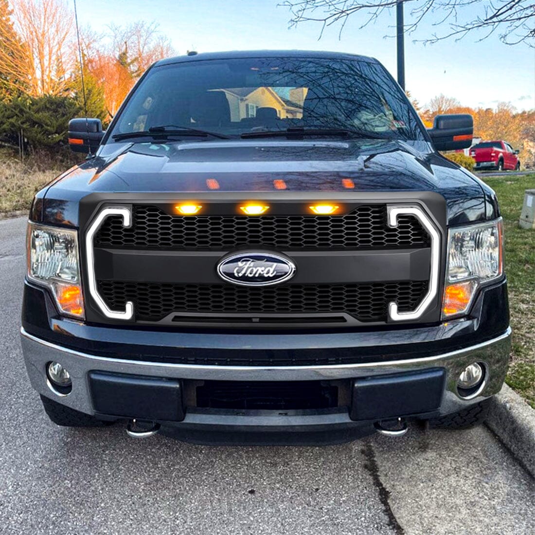 Raptor Style Mesh Grille W/Drl & Turn Signal Lights Emblem Base For 2009-2014 Ford F150|Amoffroad