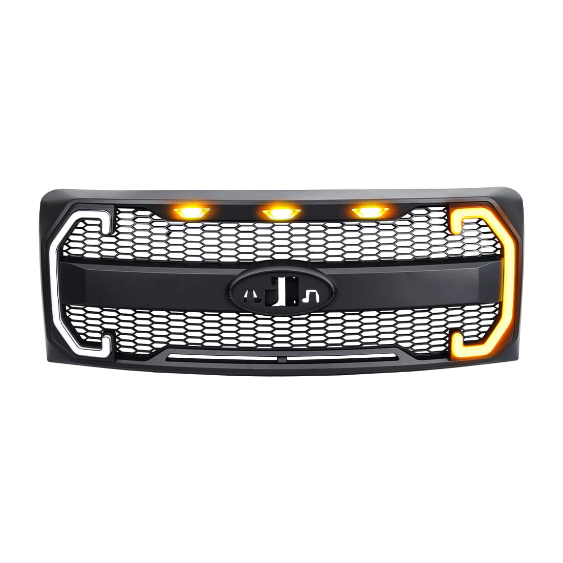 Raptor Style Mesh Grille W/Drl & Turn Signal Lights Emblem Base For 2009-2014 Ford F150|Amoffroad