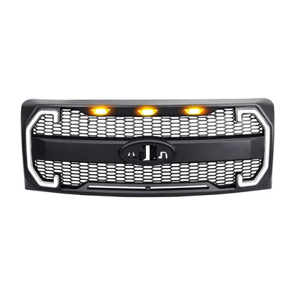 Raptor Style Mesh Grille W/Drl & Turn Signal Lights Emblem Base For 2009-2014 Ford F150|Amoffroad