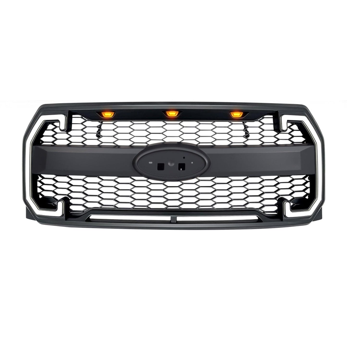 Raptor Style Mesh Grille W/Drl & Turn Signal Lights Emblem Base For 2015-2017 Ford F150| Amoffroad