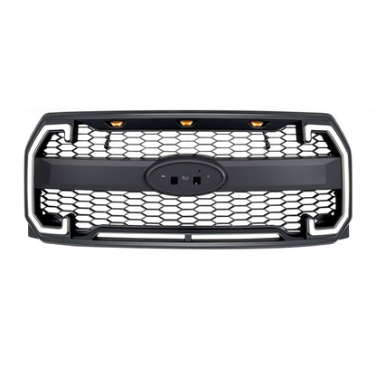 Raptor Style Mesh Grille W/Drl & Turn Signal Lights Emblem Base For 2015-2017 Ford F150| Amoffroad