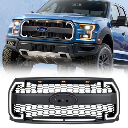 Raptor Style Mesh Grille W/Drl & Turn Signal Lights Emblem Base For 2015-2017 Ford F150| Amoffroad