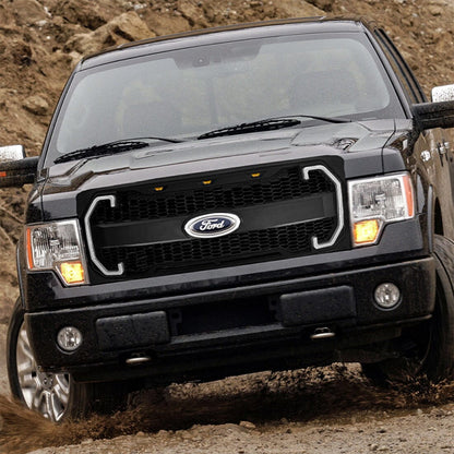 Raptor Style Mesh Grille W/Drl & Turn Signal Lights labeled brackets For 2009-2014 Ford F150| Amoffroad