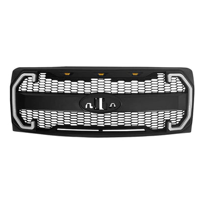 Raptor Style Mesh Grille W/Drl & Turn Signal Lights labeled brackets For 2009-2014 Ford F150| Amoffroad