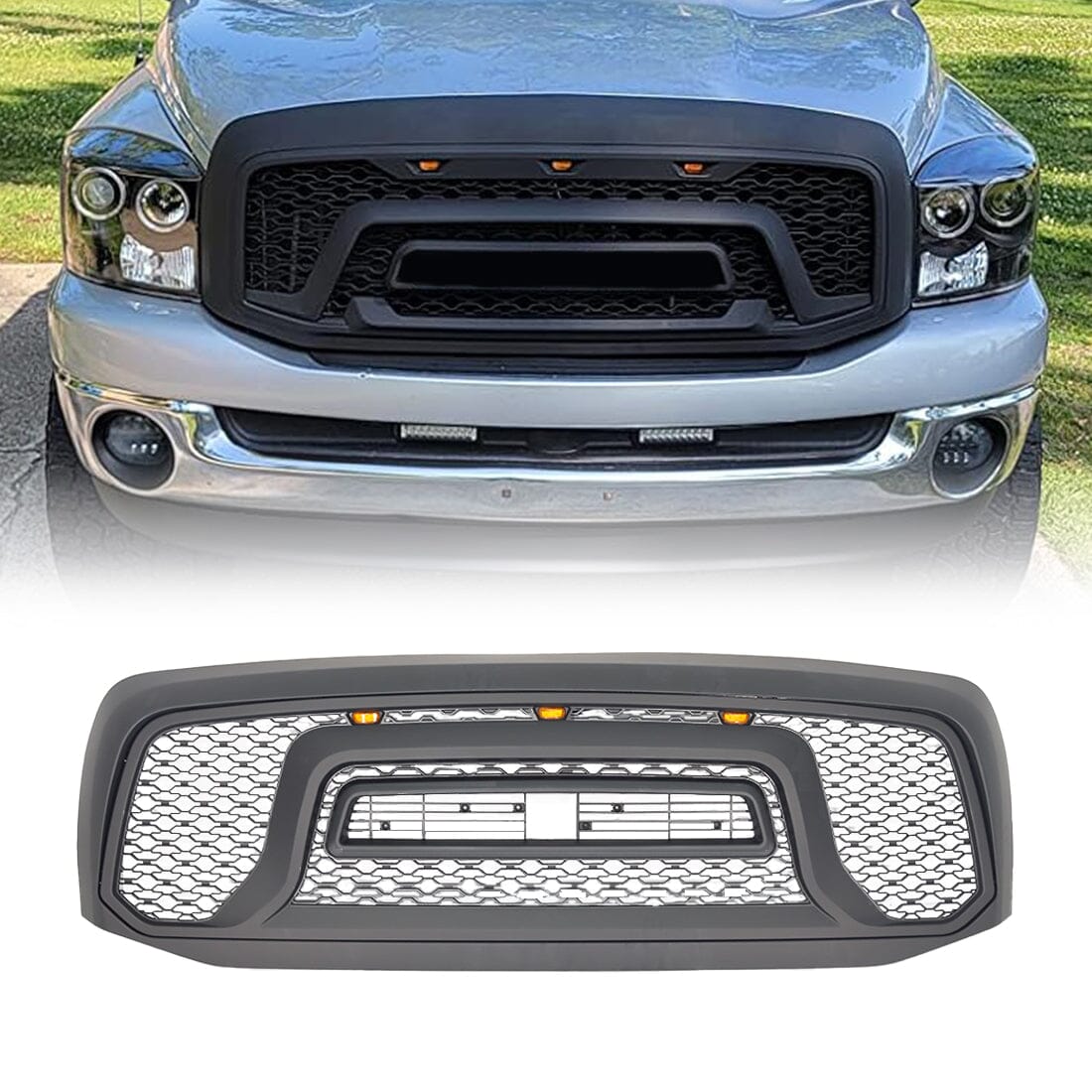 Rebel Style Front Grille W/Amber Led Lights For 2006-2008 Dodge Ram 1500| Amoffroad