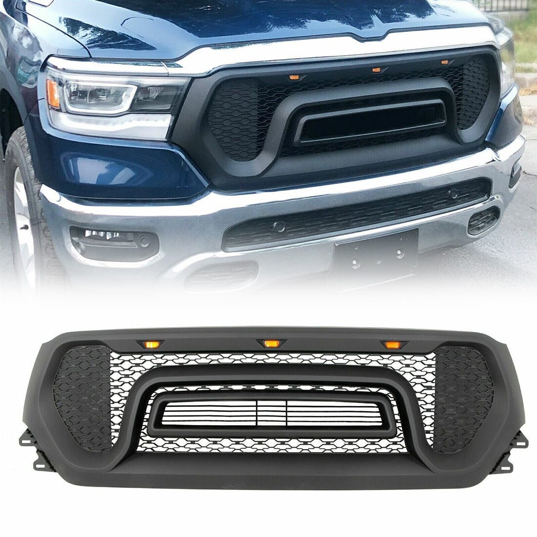 Rebel Style Front Grille W/Amber Led Lights For 2019-2020 Dodge Ram 1500 | Amoffroad
