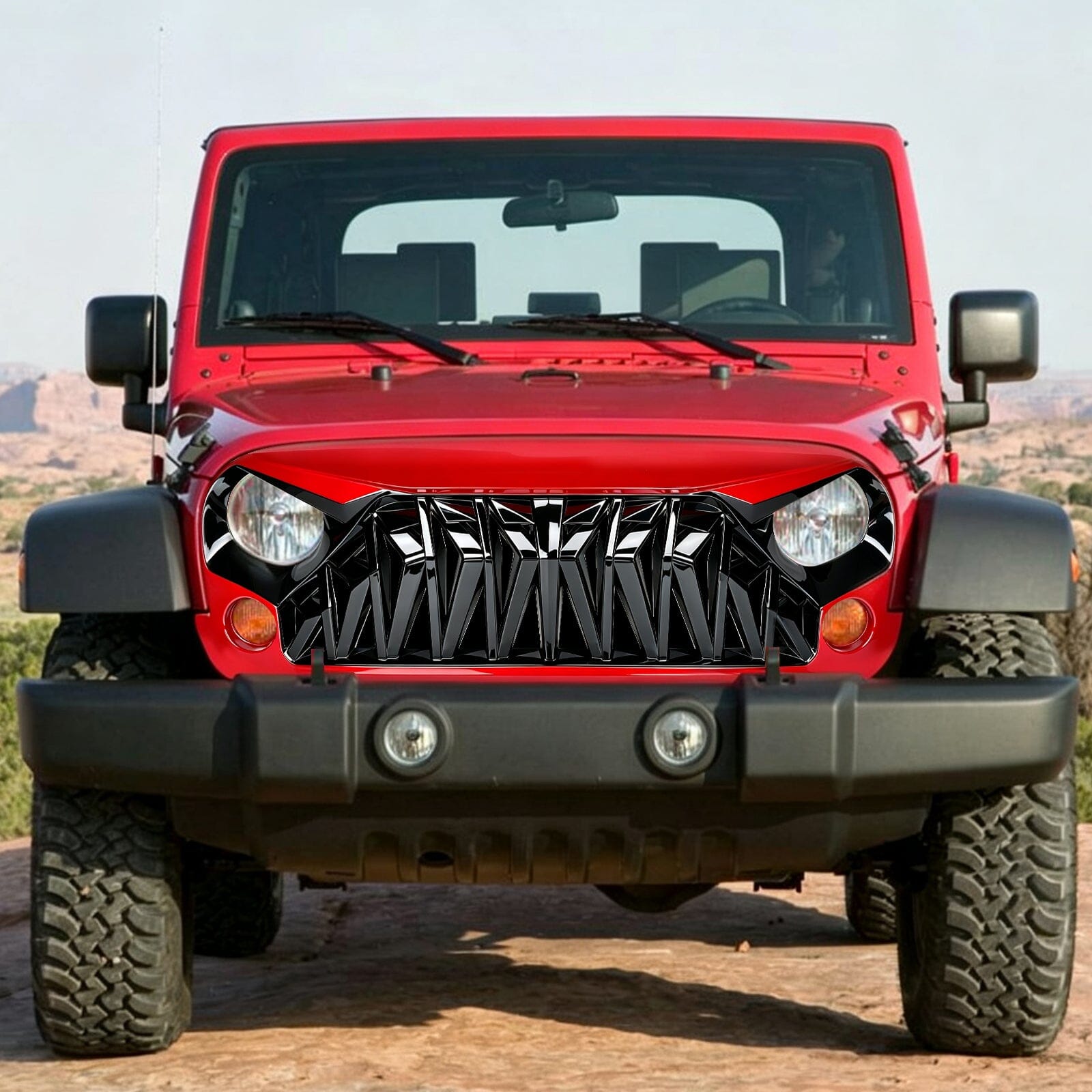 Shark Grille - Red & Black For 07-18 Wrangler JK/ JKU | Amoffroad