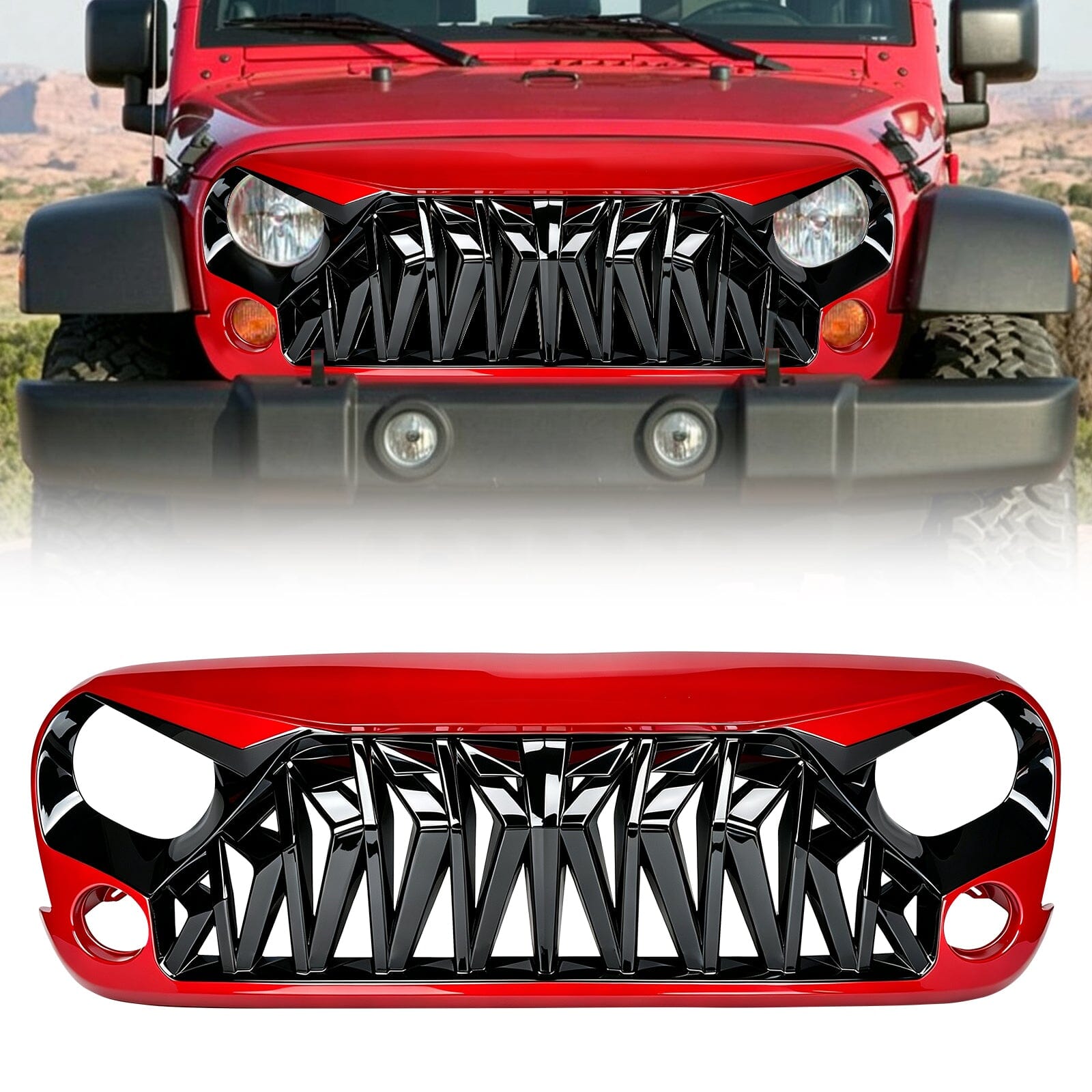 Shark Grille - Red & Black For 07-18 Wrangler JK/ JKU | Amoffroad