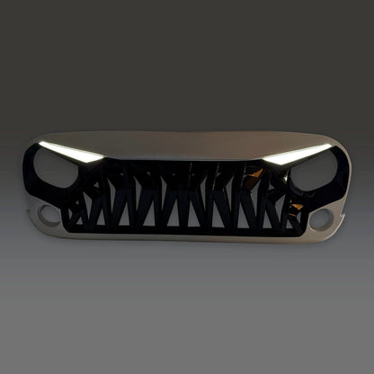 Shark Grille W/ LED Eyebrow DRL and Turn Signals - White & Black For 07-18 Jeep Wrangler JK | Amoffroad