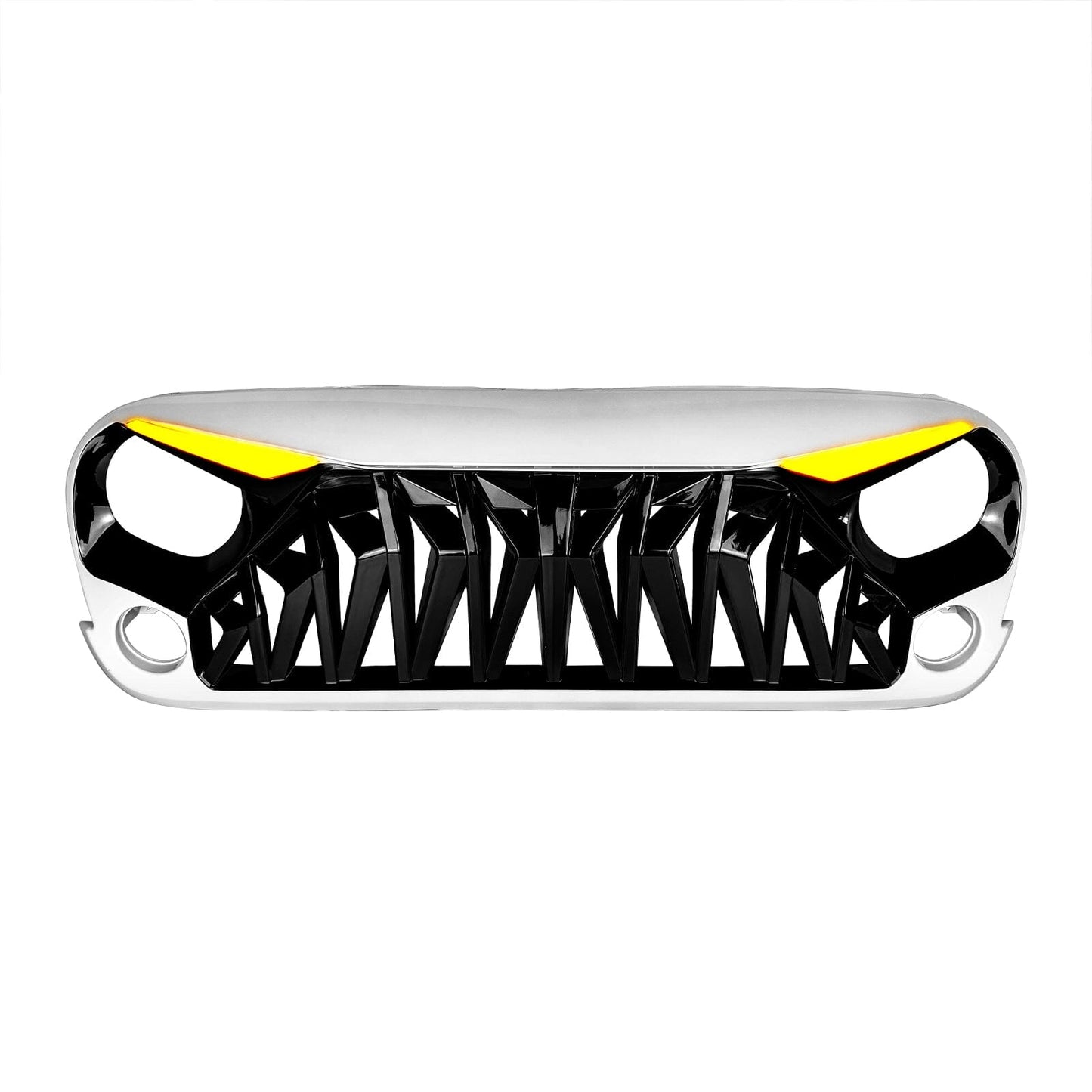 Shark Grille W/ LED Eyebrow DRL and Turn Signals - White & Black For 07-18 Jeep Wrangler JK | Amoffroad
