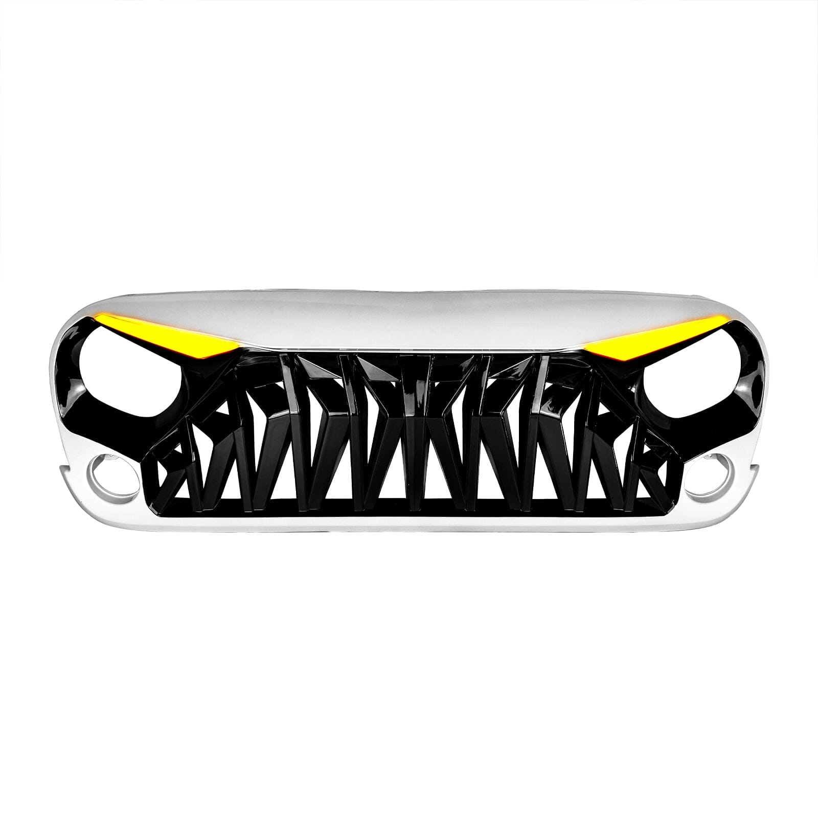 Shark Grille W/ LED Eyebrow DRL and Turn Signals - White & Black For 07-18 Jeep Wrangler JK | Amoffroad