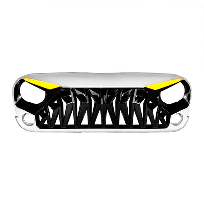 Shark Grille W/ LED Eyebrow DRL and Turn Signals - White & Black For 07-18 Jeep Wrangler JK | Amoffroad