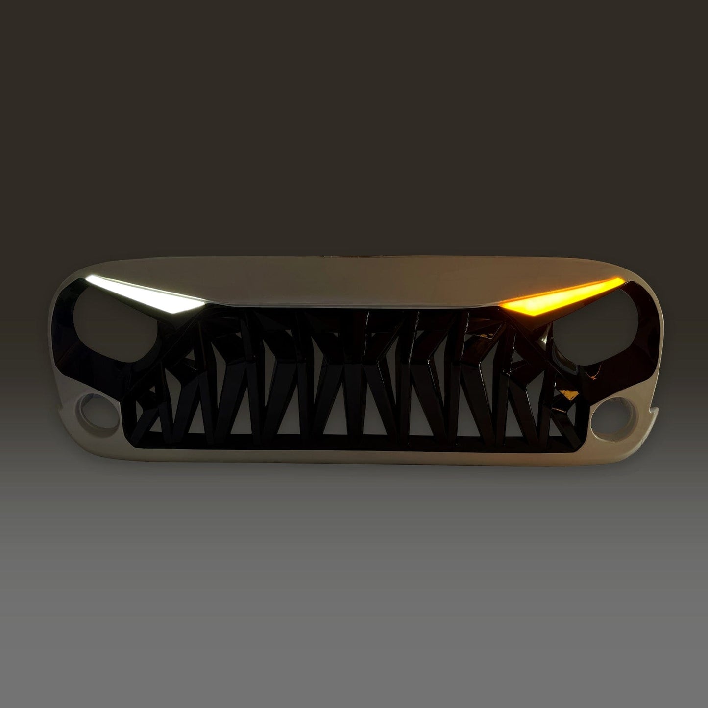 Shark Grille W/ LED Eyebrow DRL and Turn Signals - White & Black For 07-18 Jeep Wrangler JK | Amoffroad