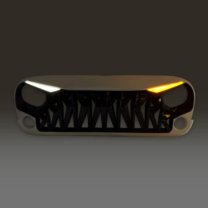Shark Grille W/ LED Eyebrow DRL and Turn Signals - White & Black For 07-18 Jeep Wrangler JK | Amoffroad