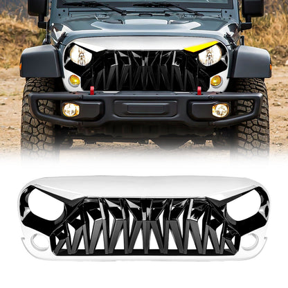 Shark Grille W/ LED Eyebrow DRL and Turn Signals - White & Black For 07-18 Jeep Wrangler JK | Amoffroad