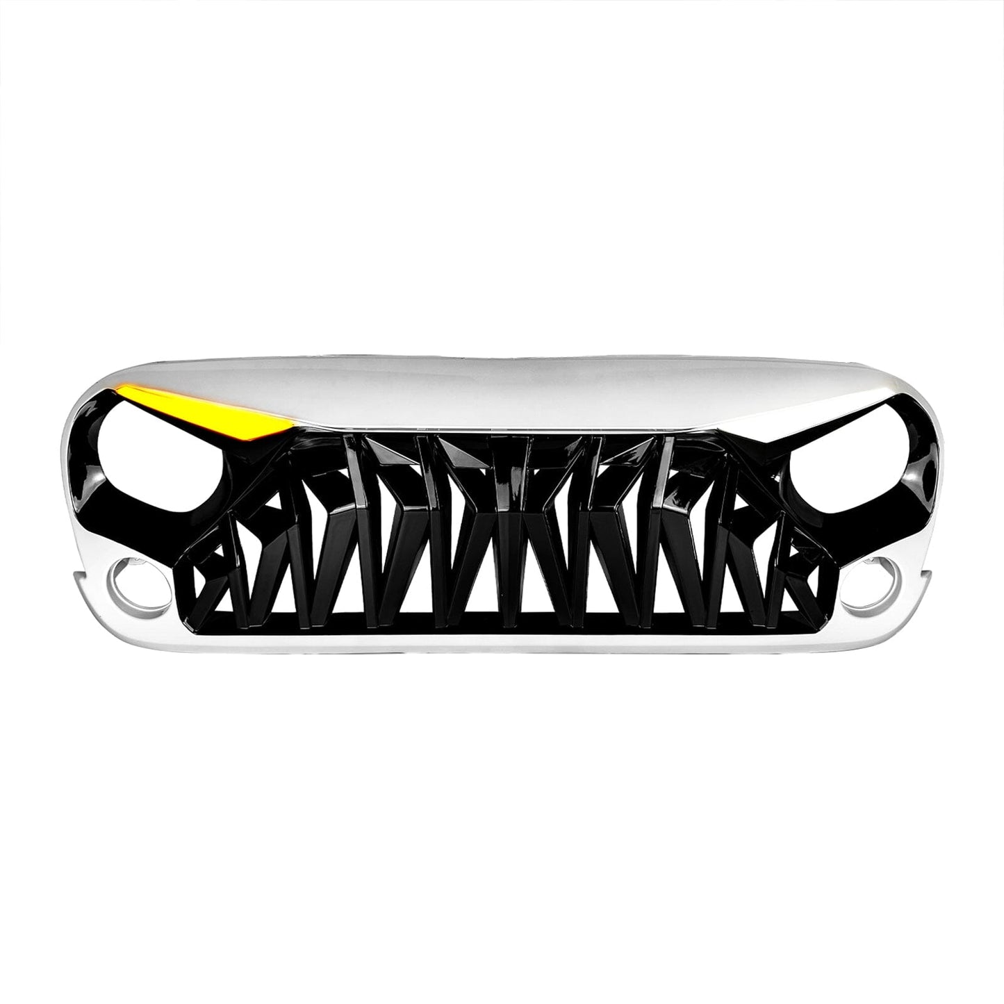 Shark Grille W/ LED Eyebrow DRL and Turn Signals - White & Black For 07-18 Jeep Wrangler JK | Amoffroad