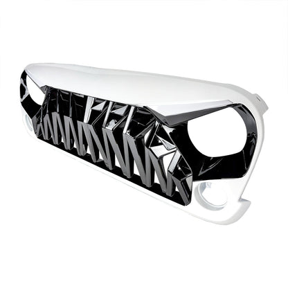 Shark Grille W/ LED Eyebrow DRL and Turn Signals - White & Black For 07-18 Jeep Wrangler JK | Amoffroad