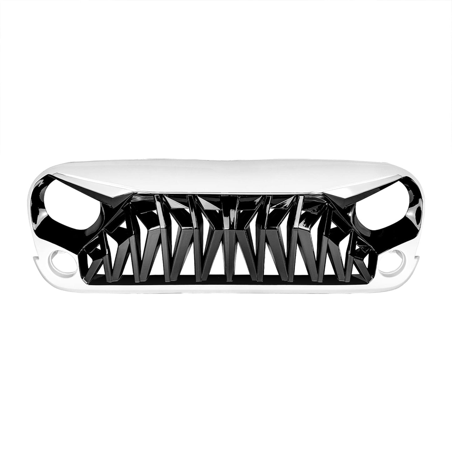 Shark Grille W/ LED Eyebrow DRL and Turn Signals - White & Black For 07-18 Jeep Wrangler JK | Amoffroad