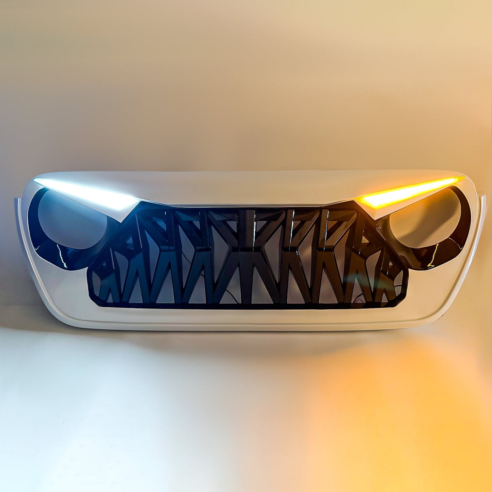 Shark Grille W/ LED Eyebrow DRL and Turn Signals - White & Black For 18+ Jeep Wrangler JL & Gladiator JT | Amoffroad