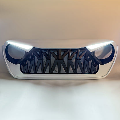 Shark Grille W/ LED Eyebrow DRL and Turn Signals - White & Black For 18+ Jeep Wrangler JL & Gladiator JT | Amoffroad