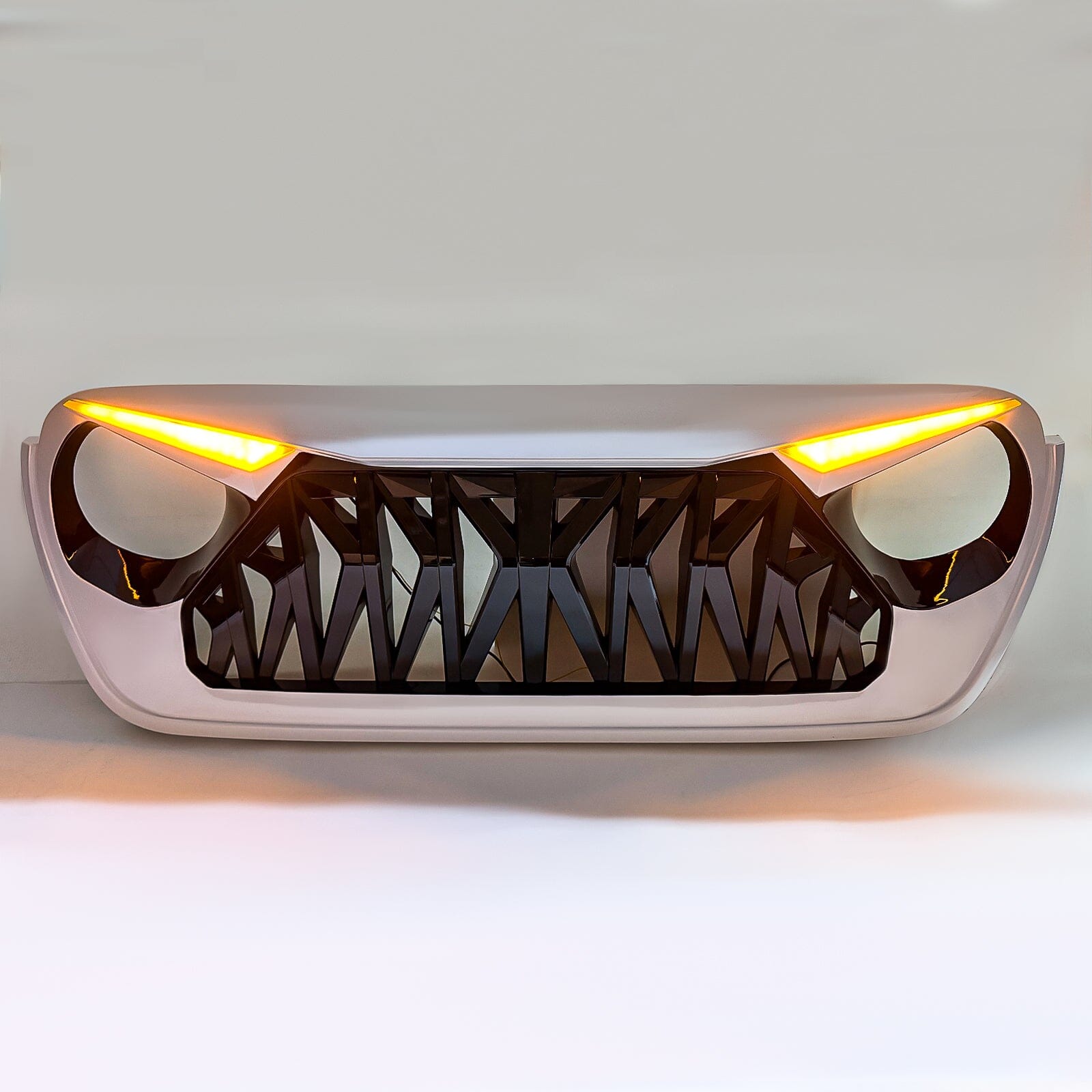 Shark Grille W/ LED Eyebrow DRL and Turn Signals - White & Black For 18+ Jeep Wrangler JL & Gladiator JT | Amoffroad