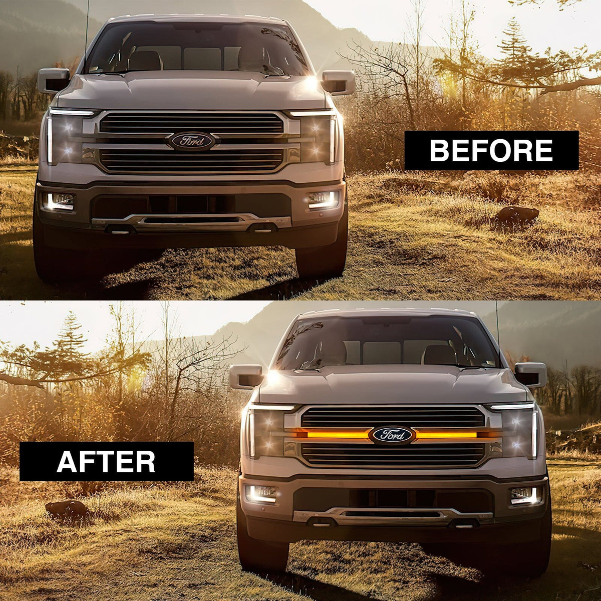 Smoked LED Amber Lights w/ Sequential Turn Signal For 2024+ Ford F-150 King Ranch/ Platinum | Amoffroad