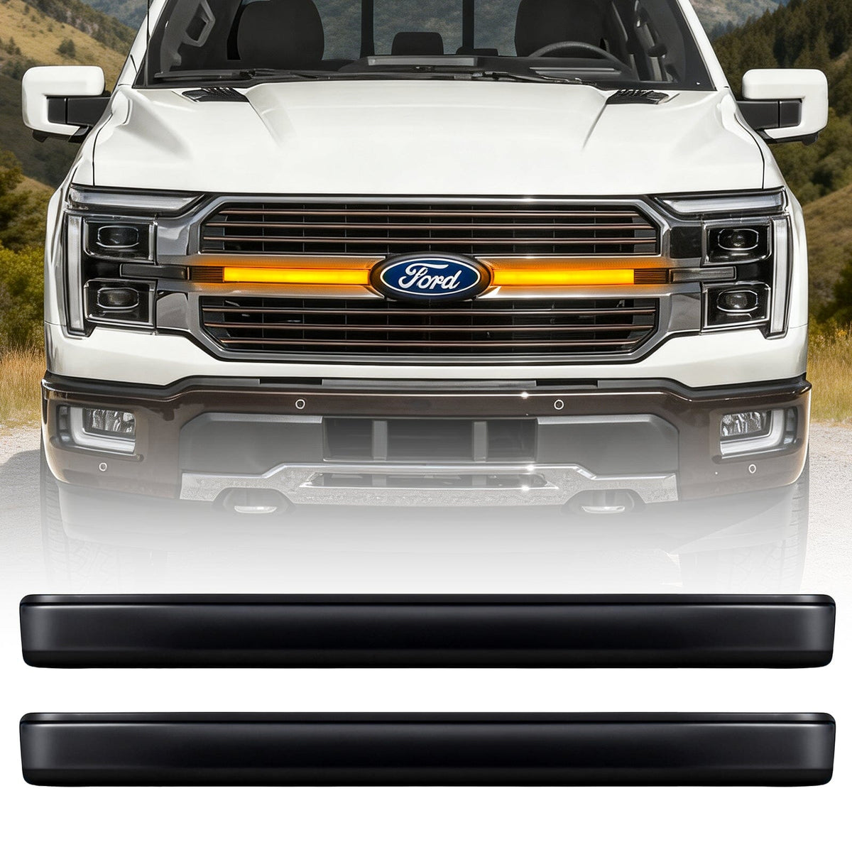Smoked LED Amber Lights w/ Sequential Turn Signal For 2024+ Ford F-150 King Ranch/ Platinum | Amoffroad