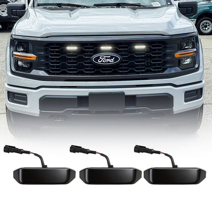 Smoked Lens White LED Raptor Style Grille Lights for 2024+ Ford F-150 STX (3PC Kit) | Amoffroad